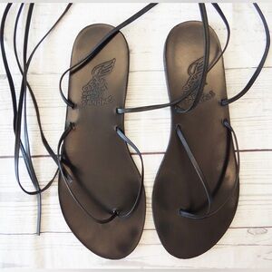 Ancient Greek Sandals Lace Up Leather Gladiator Style Sandals Black Size 9